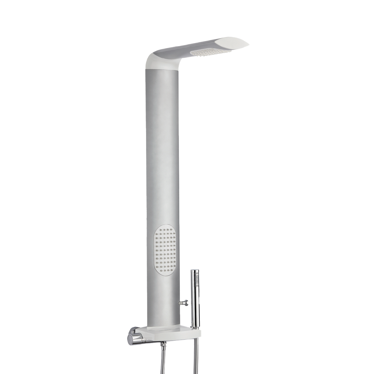 Colonne de douche de marque Isme équipée de robinet thermostatique avec des zones d'aspersion,Colonne de douche avec mitigeur thermostatique,Colonne de douche aluminium,Colonne de douche Isme