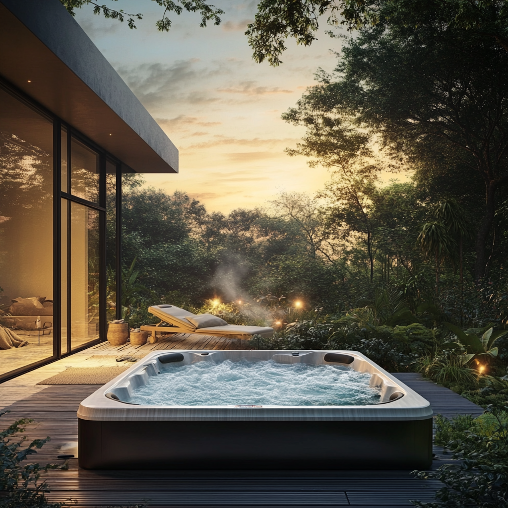 Photo d'ambiance d'un spa sur une terrasse extérieur