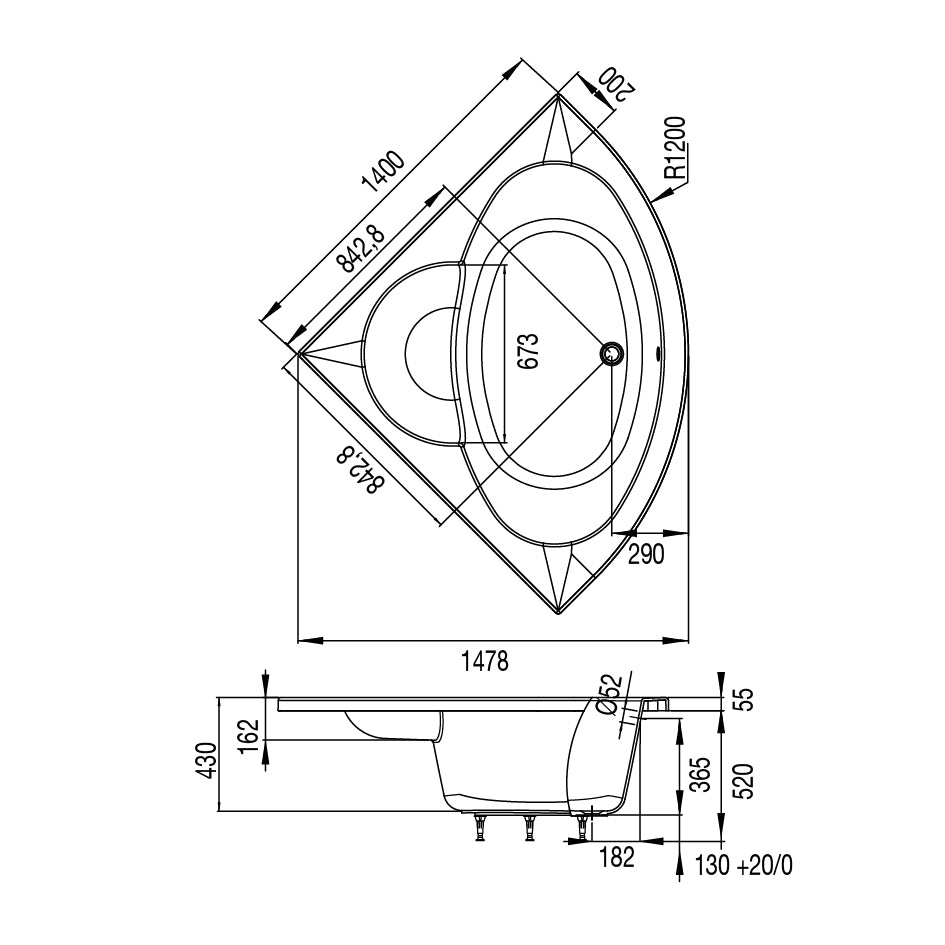 Plan coté de la baignoire ARTY