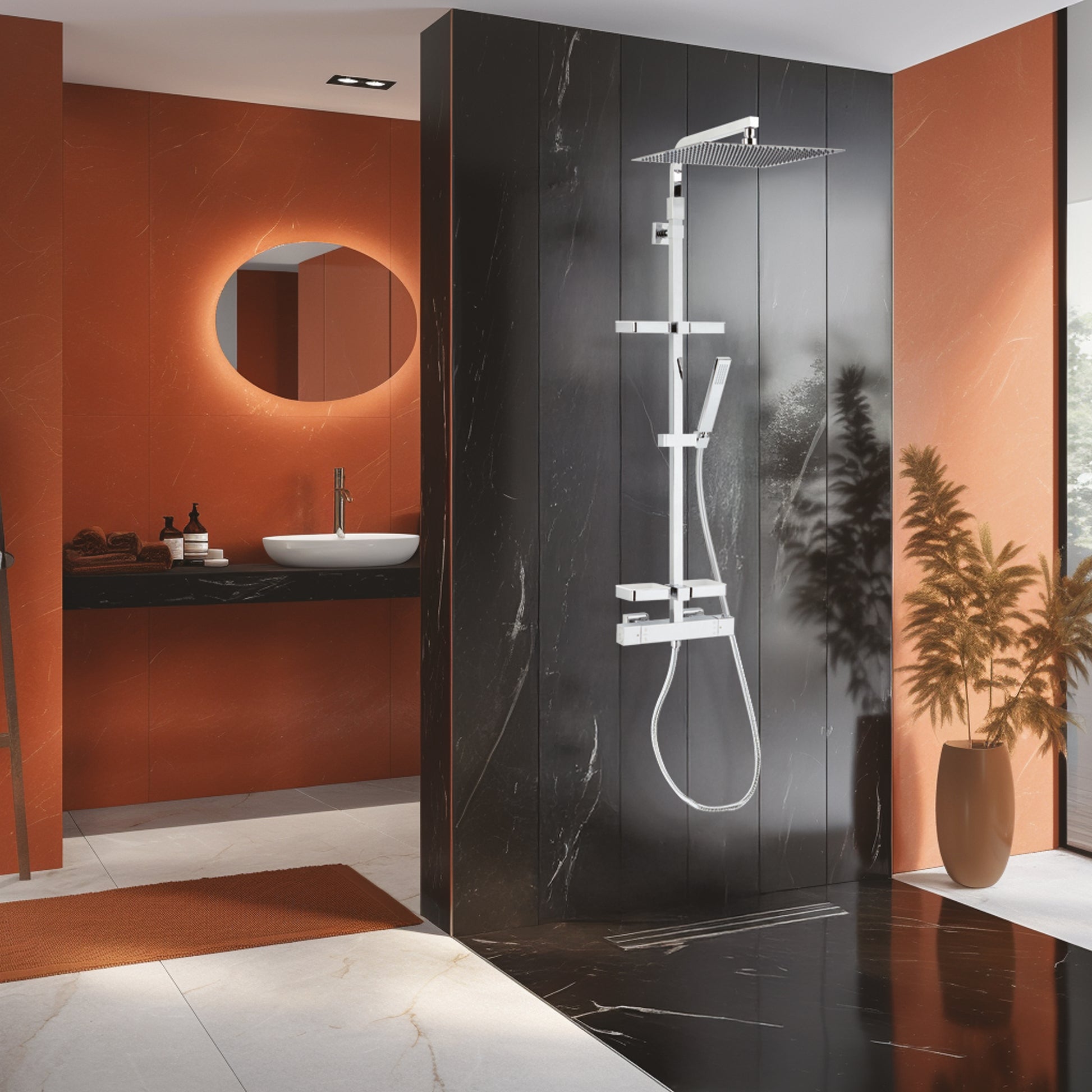 Photo d'ambiance de la colonne de douche Touareg 400 avec tablettes