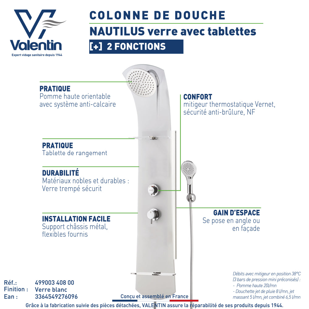 Fiche technique de la colonne de douche Nautilus verre