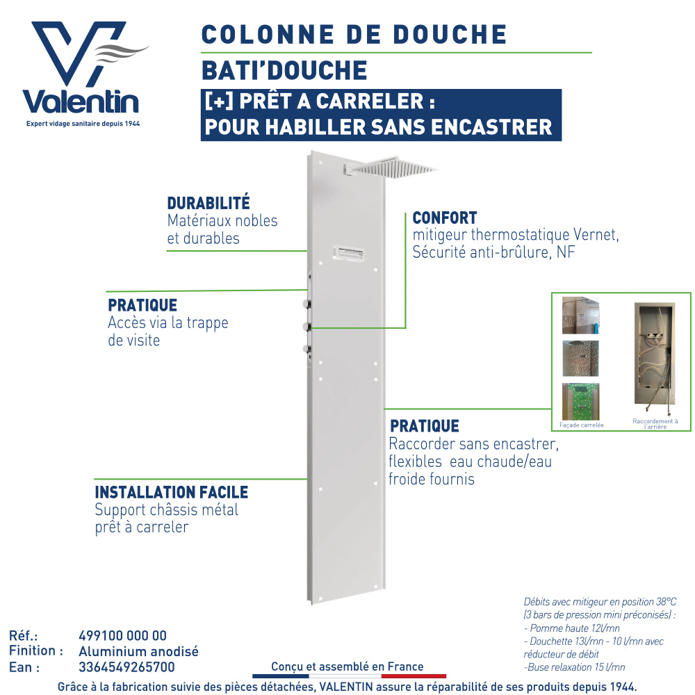 Fiche technique de la colonne de douche Bati'douche