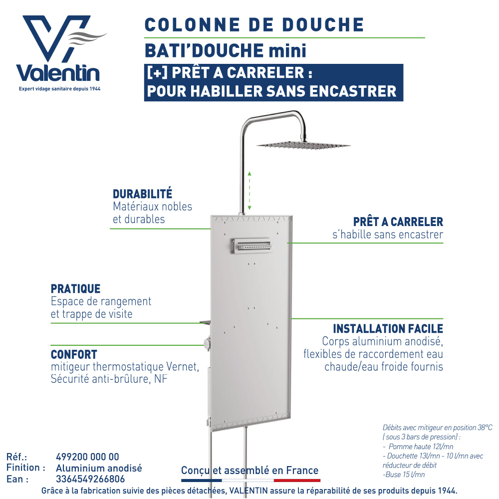Fiche technique de la colonne de douche Bati'douche mini