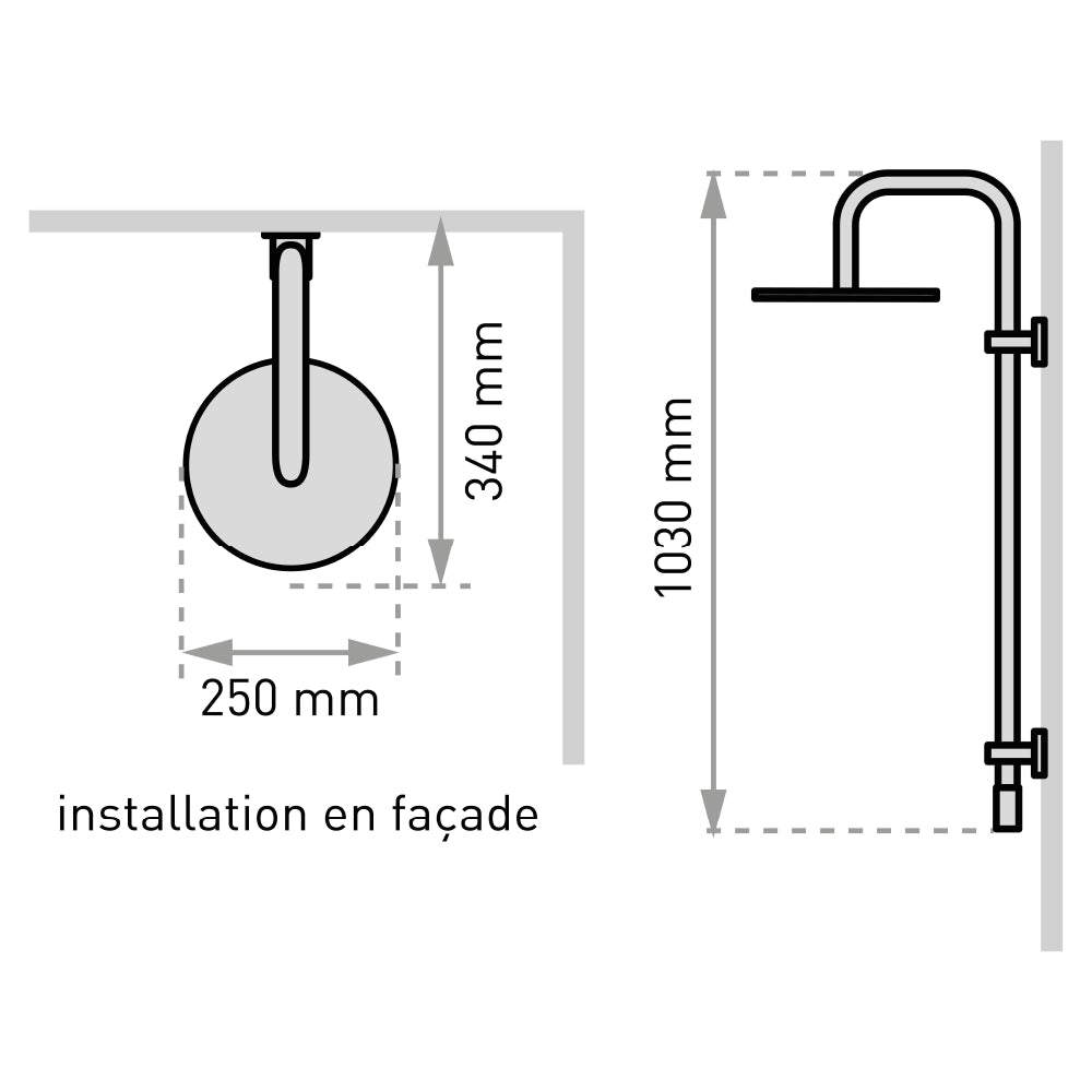 Plan côté du combiné de douche Classic 2