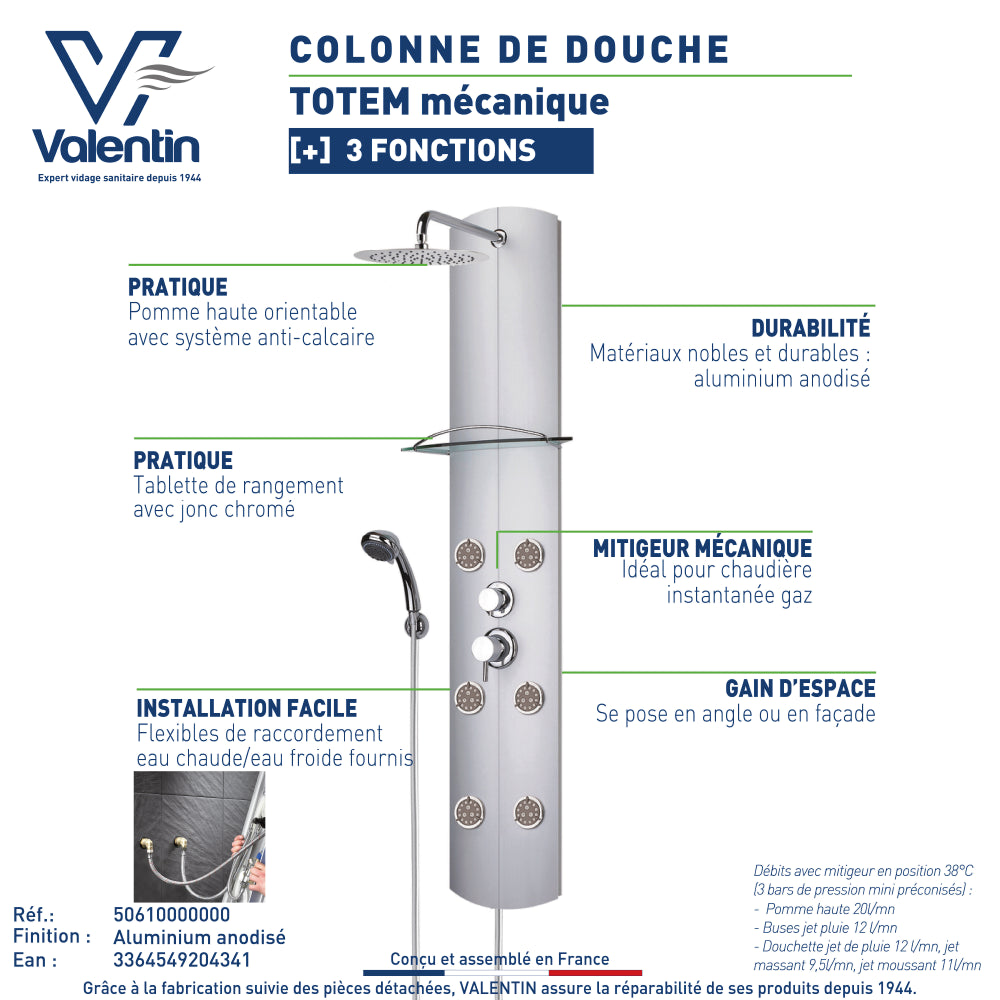Fiche technique de la colonne de douche Totem mécanique