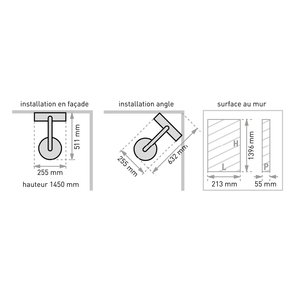 Plan côté de la colonne de douche Totem thermostatique