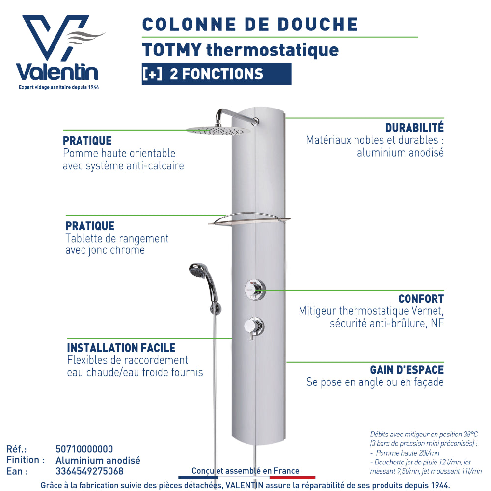 Fiche technique de la colonne de douche Totmy alu