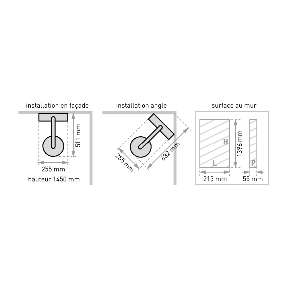 Plan côté de la colonne de douche Totmy alu