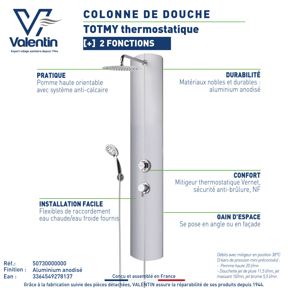 Fiche technique de la colonne de douche TOTMY TOO thermostatique