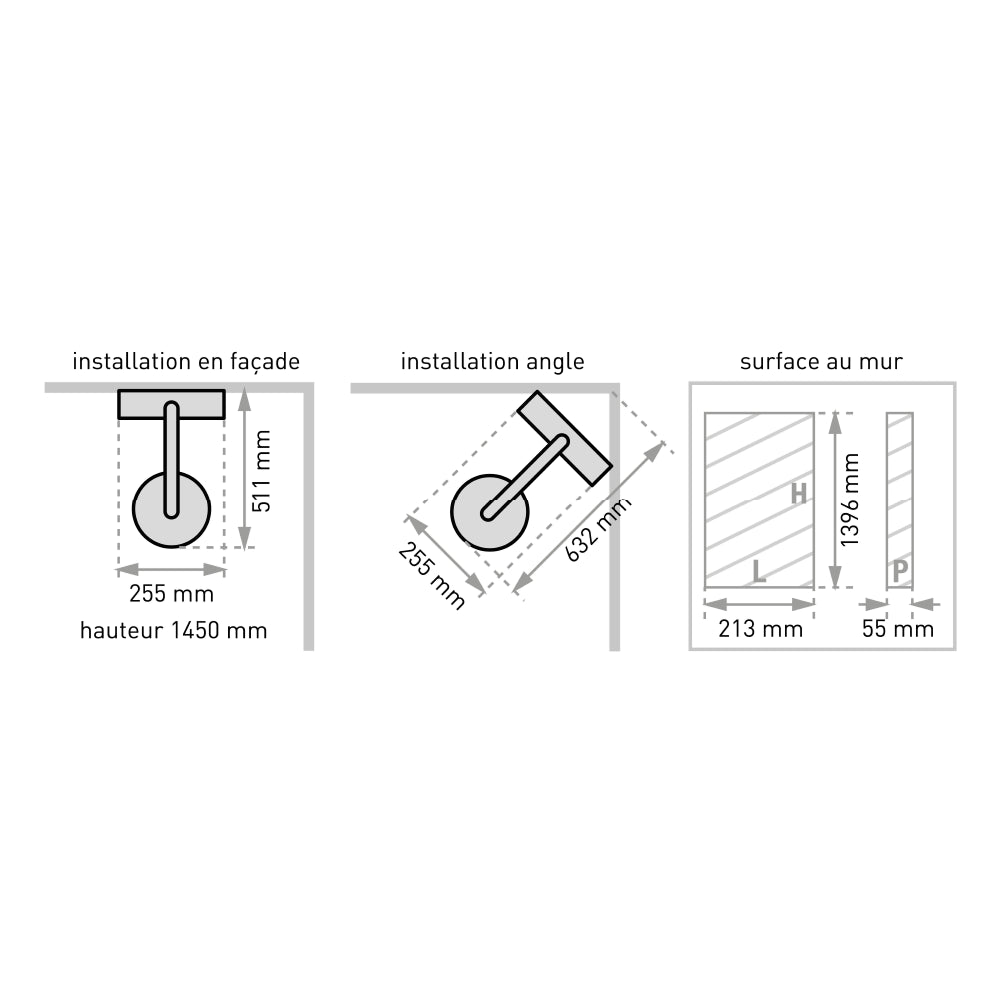 Plan côté de la colonne de douche TOTMY TOO thermostatique
