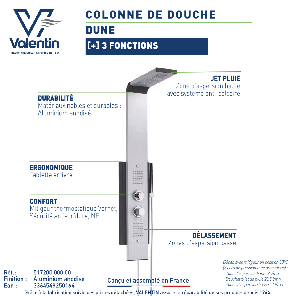 Fiche technique de la colonne de douche Dune