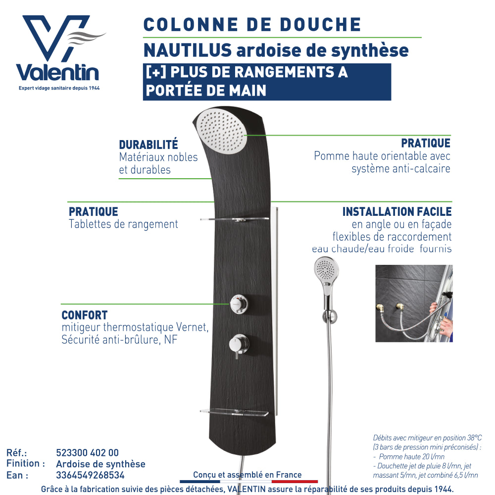 Fiche technique de la colonne de douche Nautilus slate