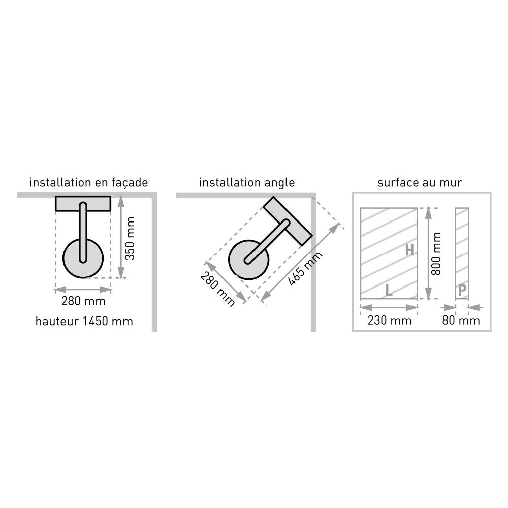 Plan côté de la colonne de douche Nautilus slate