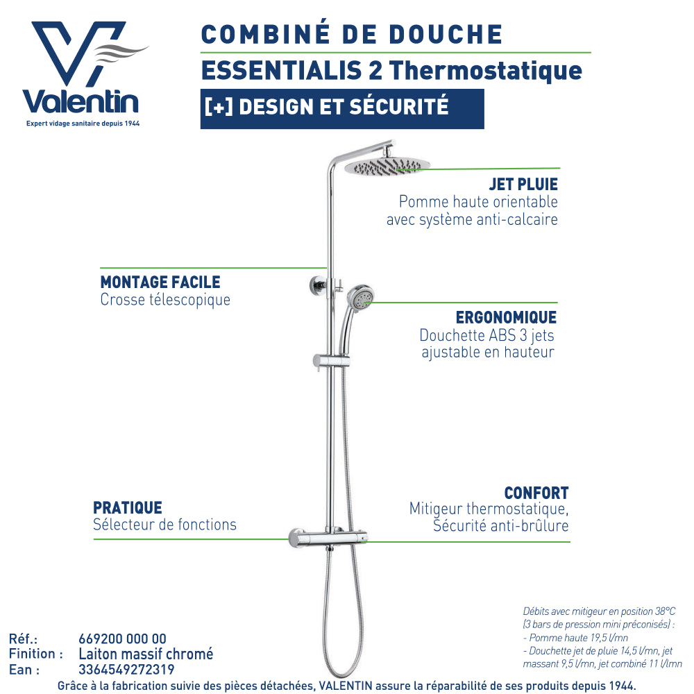 Fiche technique du combiné de douche Essentialis 2