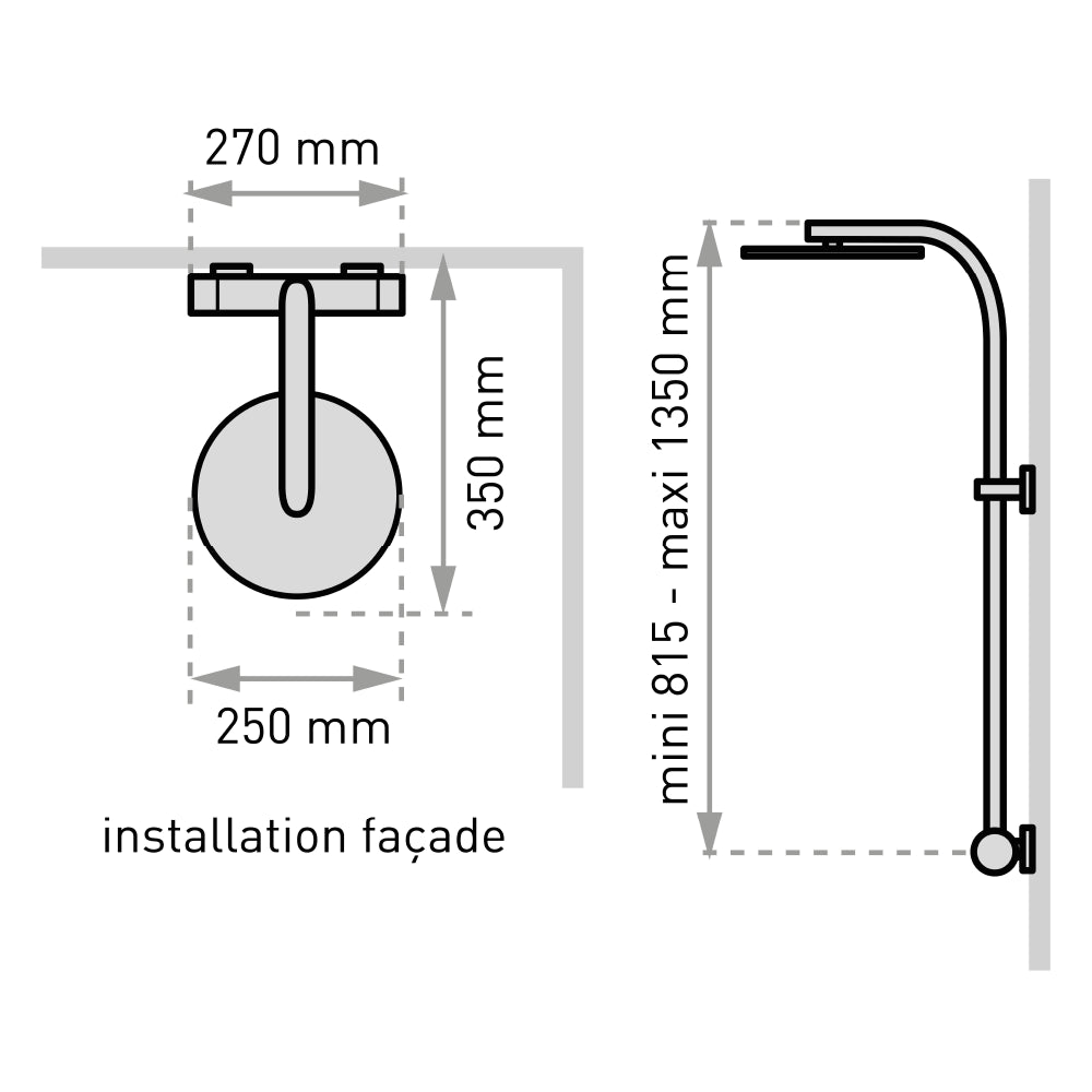 Plan côté du combiné de douche Essentialis 2