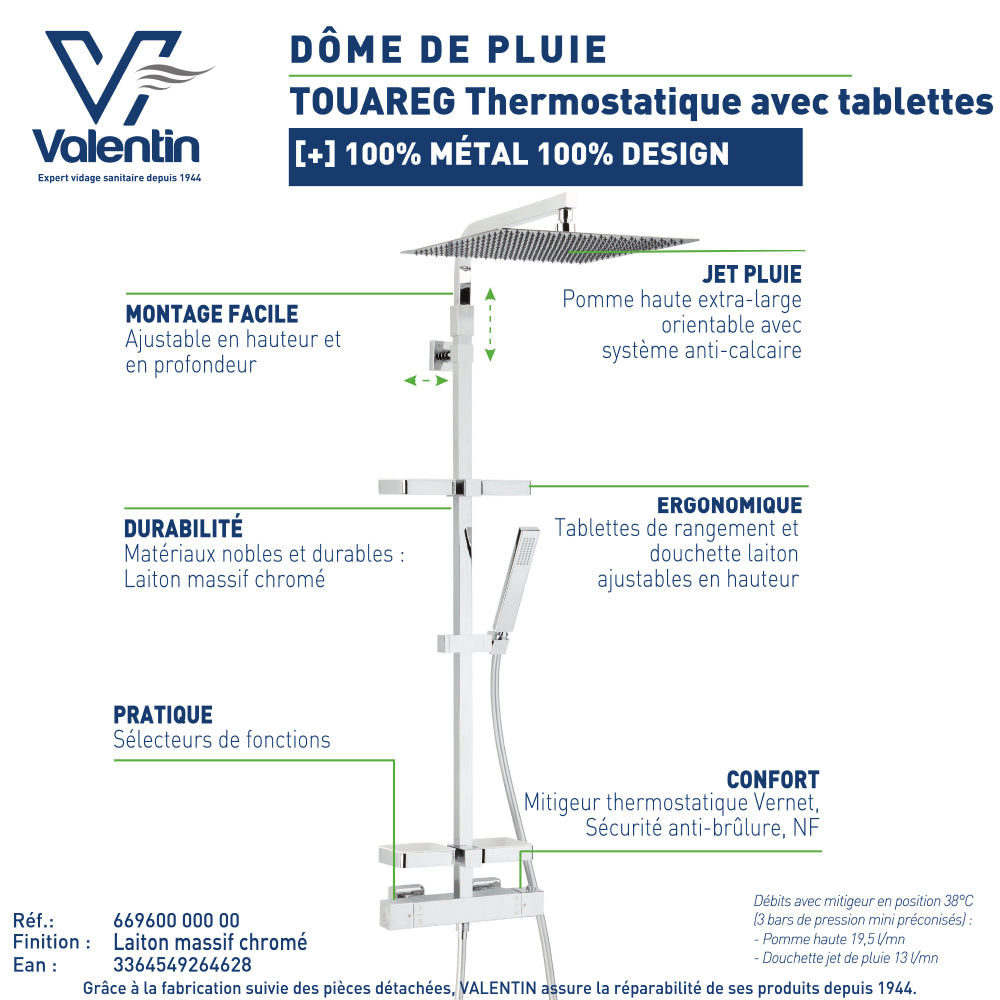Fiche technique de la colonne de douche Touareg 400 avec tablette