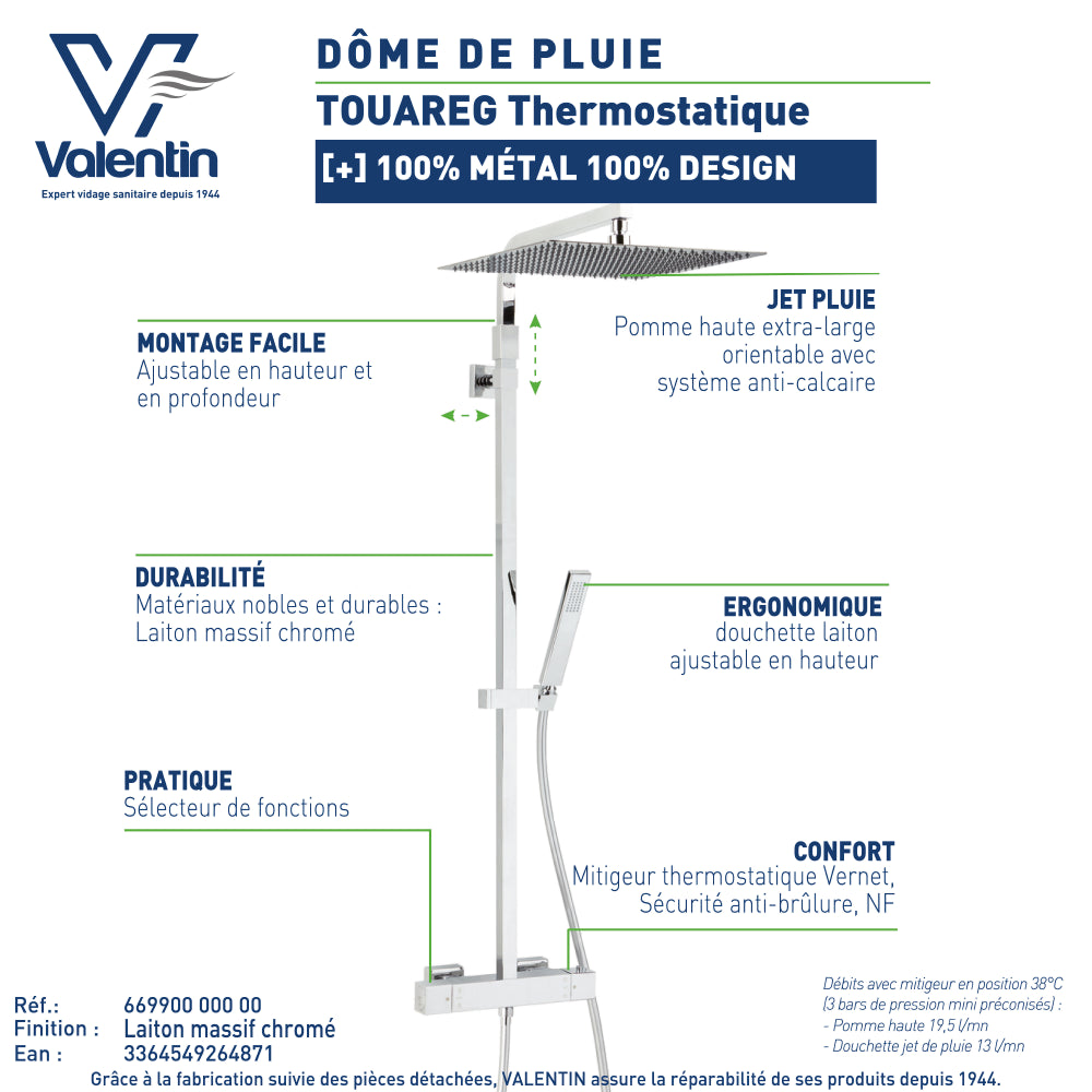 Fiche technique de la colonne de douche Touareg 400 sans tablette