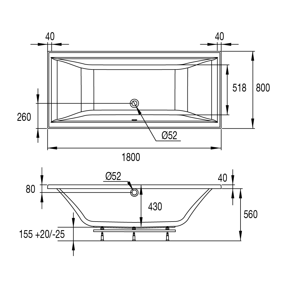 Balnéo Kyo Duo 180x80 cm