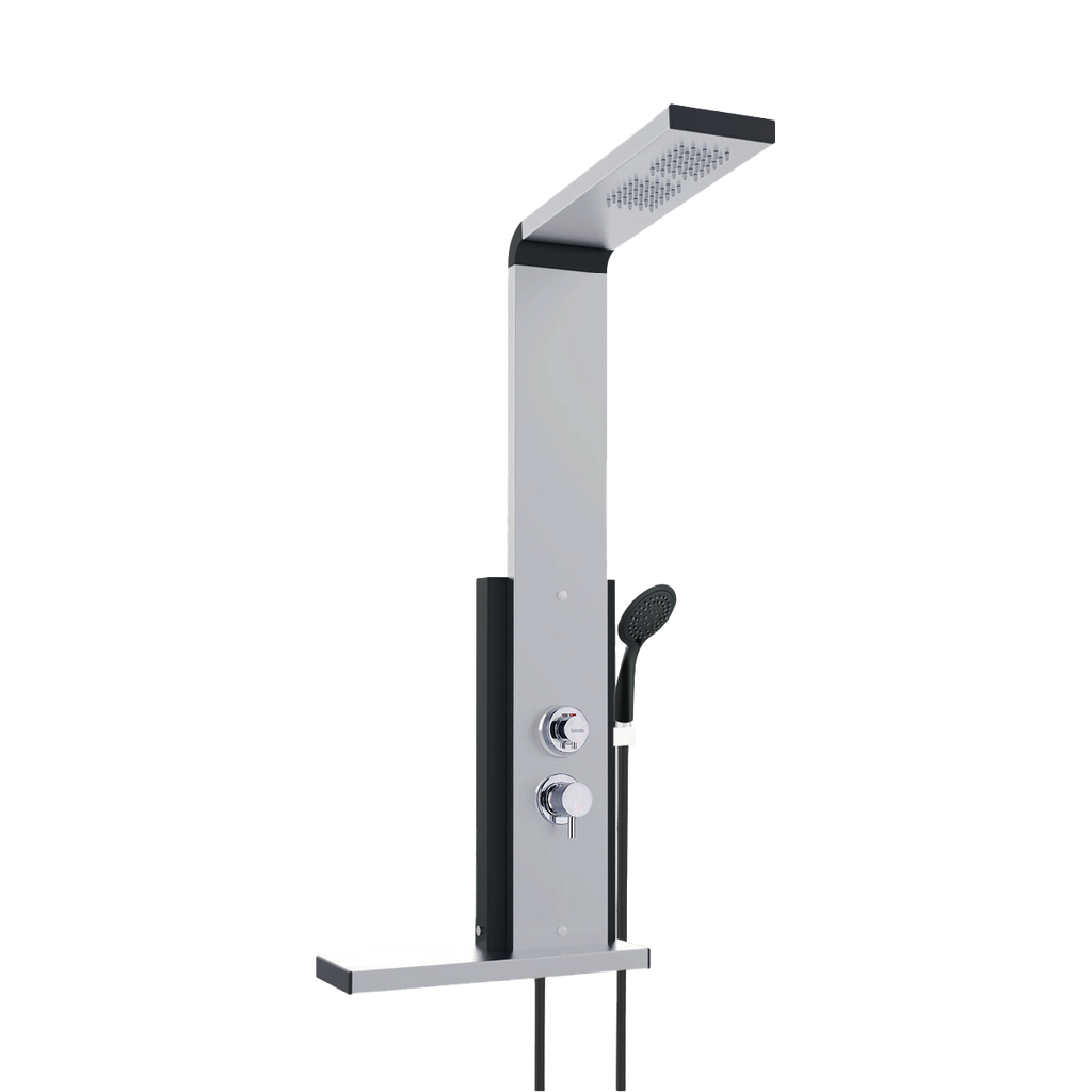 Colonne de douche Dune + , tablette de rangement, aluminium et noir