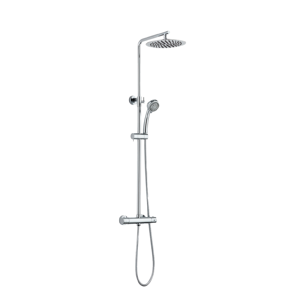 Combiné de douche Essentialis2 en métal chromé avec robinetterie thermostatique et pomme haute,plan 66920000000 combine de douche essentialis2 