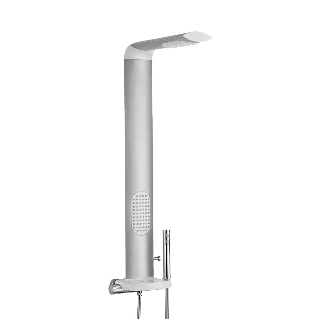 Colonne de douche de marque Isme équipée de robinet thermostatique avec des zones d'aspersion,Colonne de douche avec mitigeur thermostatique,Colonne de douche aluminium,Colonne de douche Isme
