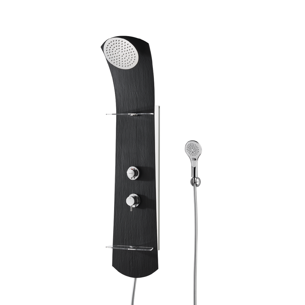 Colonne de douche de marque Nautilus SLATE avec robinet thermostatique et pomme haute,Colonne de douche noire multifonctions