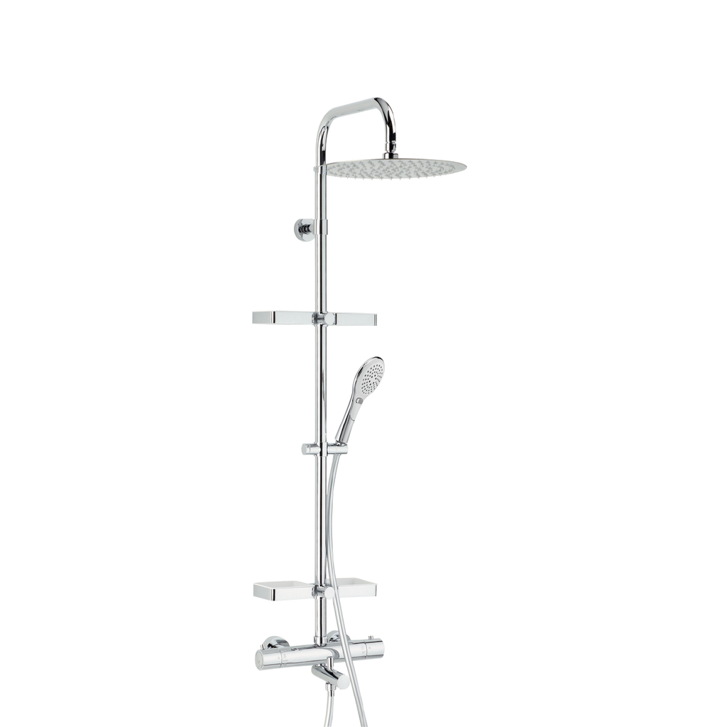 Combiné de douche Opium pour baignoire/douche avec robinet thermostatique, tablettes et pomme haute