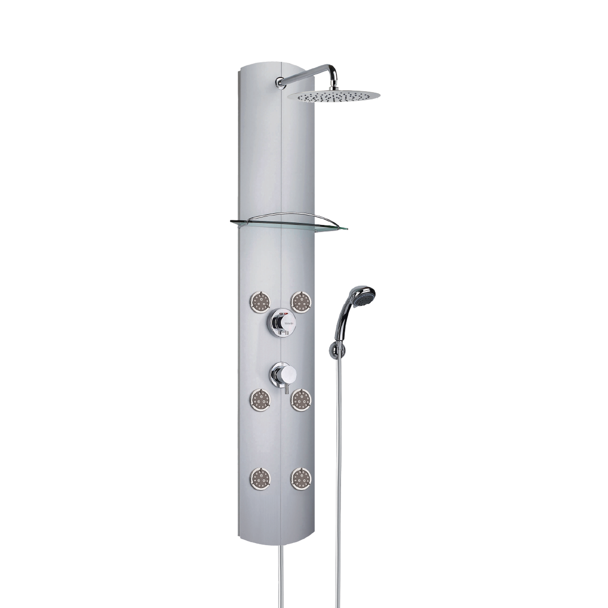 Colonne de douche avec robinetterie thermostatique et douchette 3 jets de marque Totem Alu