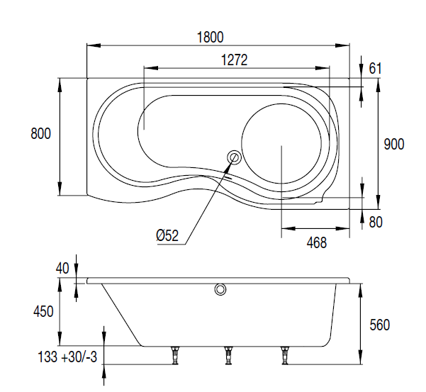 BAIGNOIRE ONDE (Version droite)