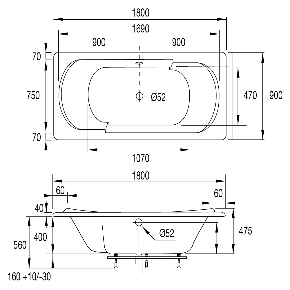 plan côté de la baignoire revelation