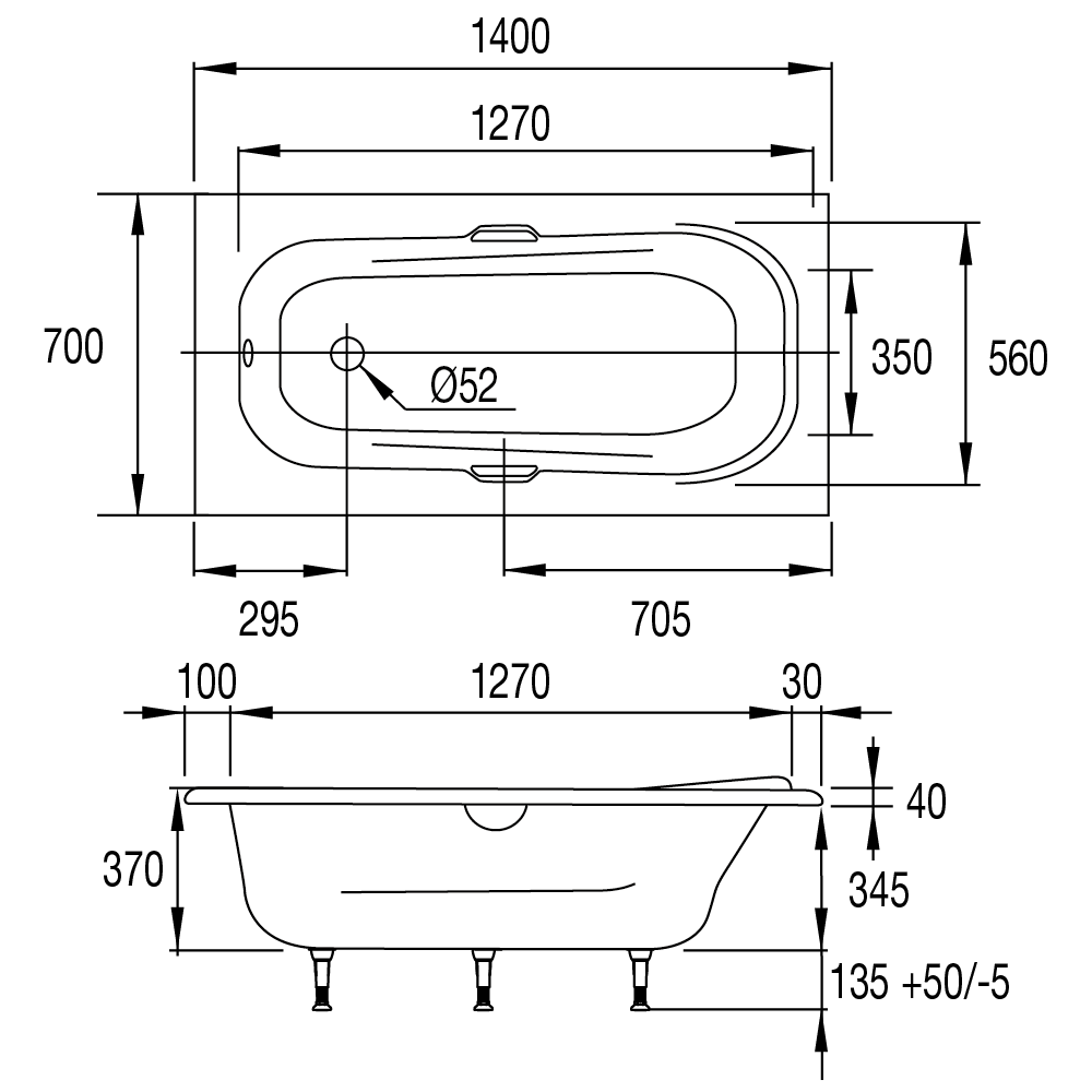 plan de la baignoire design à poignée shetland