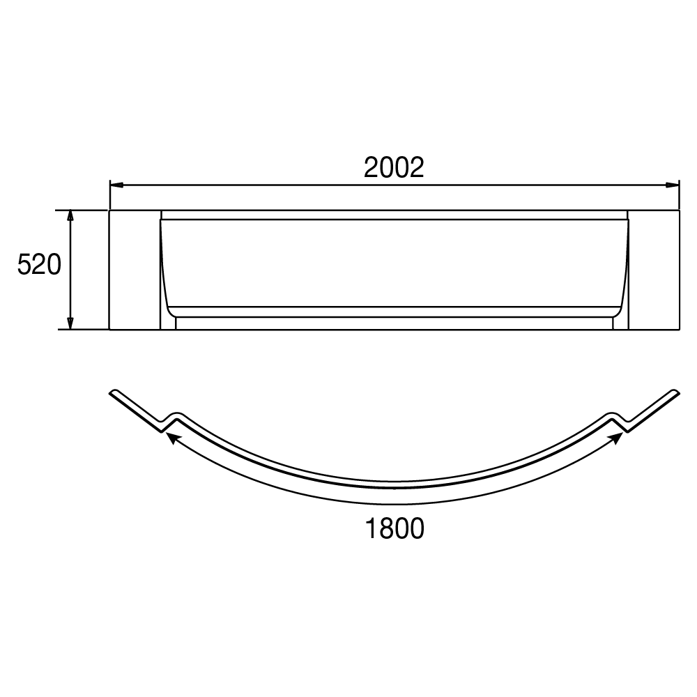plan côté du tablier pour baignoire DIVA et ARTY